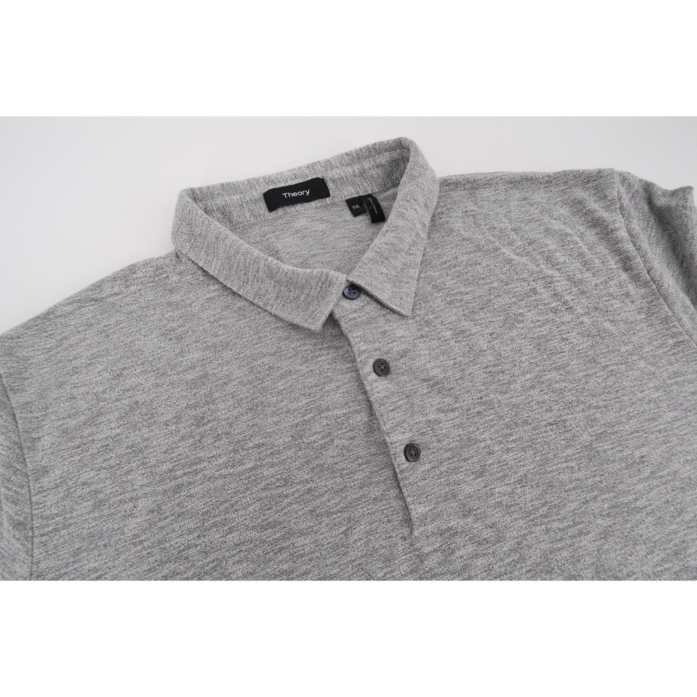 Theory Mens XXL Bron C Anemone Polo Shirt Gray Heather Short‎ Sleeve Button 2XL